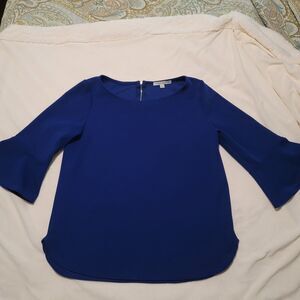 Green Envelope Los Angeles Blouse--Cobalt Blue w/Bell Sleeves-Made in USA-Sz L